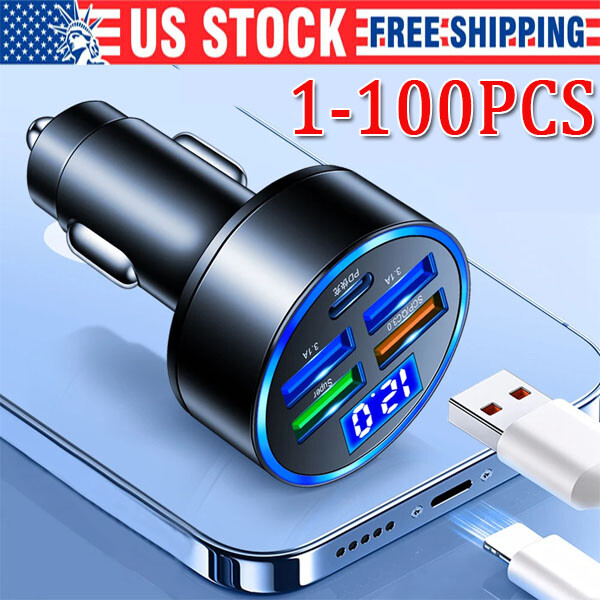 5 USB Port Super Fast Car Charger Adapter for iPhone Samsung Android Phone LOT
