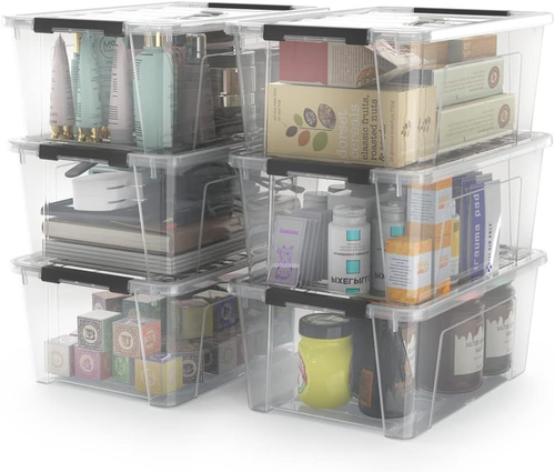 WYT 6-Pack Clear Storage Bins with Lids and Handles for Organization