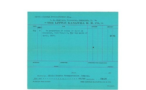 1907 Little Kanawha River WV Voucher: Transportation Co. & RR Financial Ephemera-image