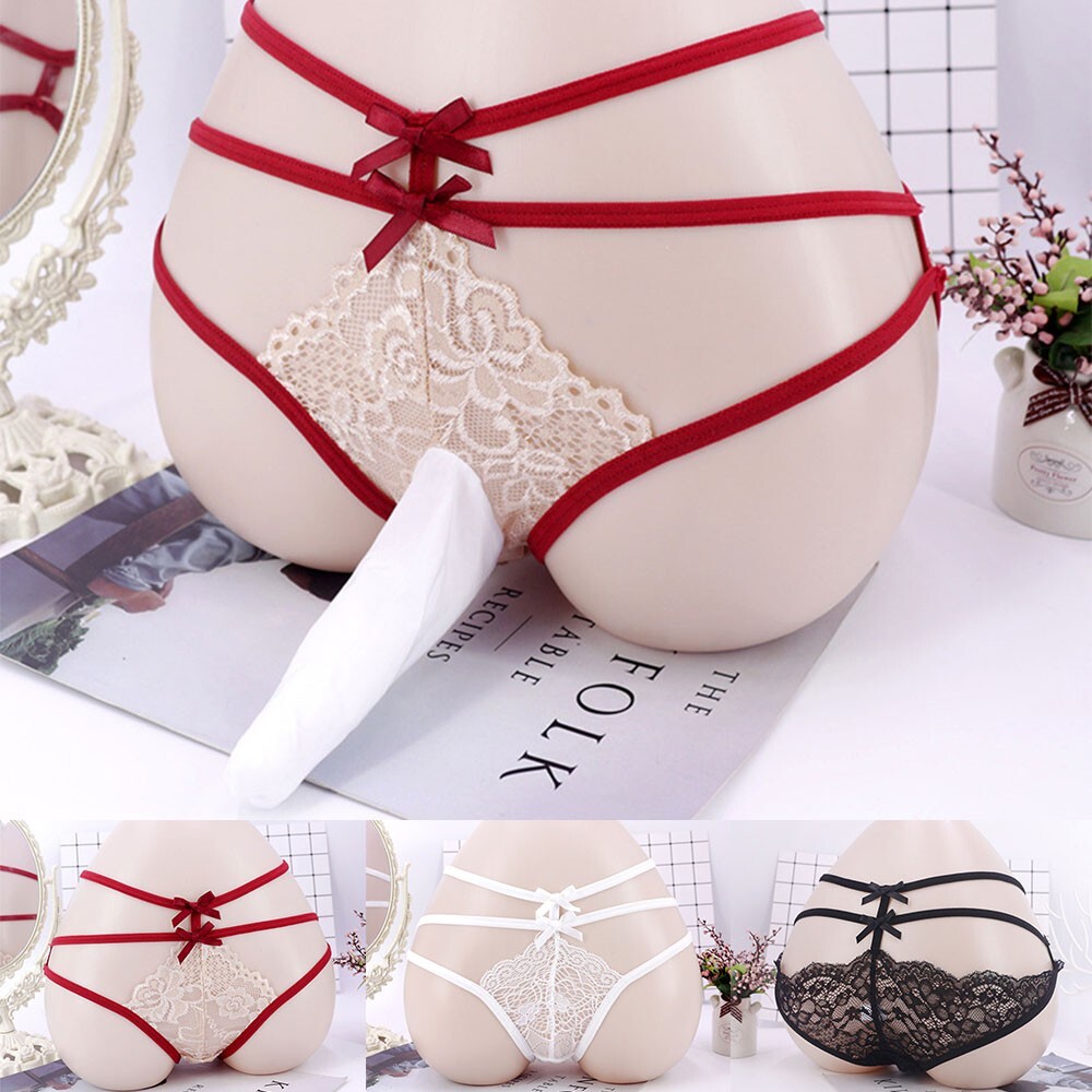 Men Sissy Gay Sheer Ladies Lace Pouch Thong Briefs-Underwear Underpants Panties