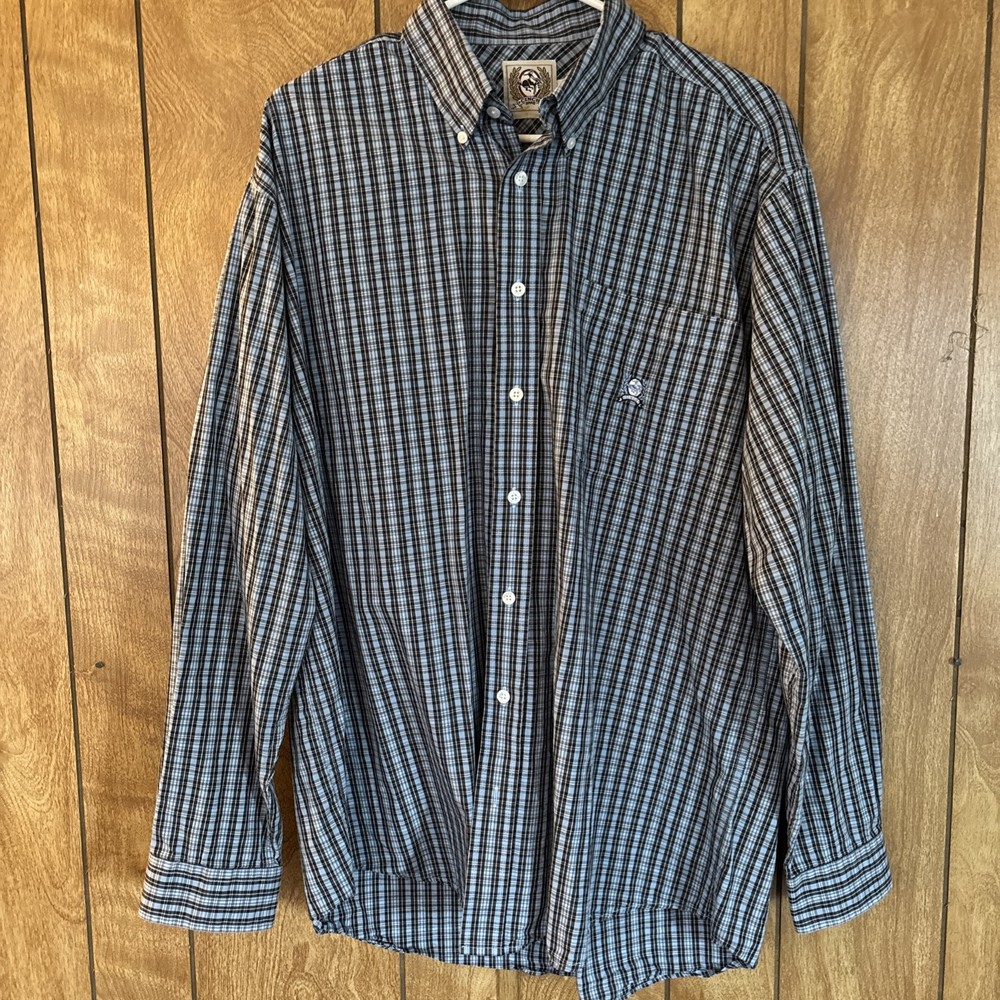 Cinch Men's Medium White Blue Plaid Button Western Workwear Cowboy Rodeo Shirt