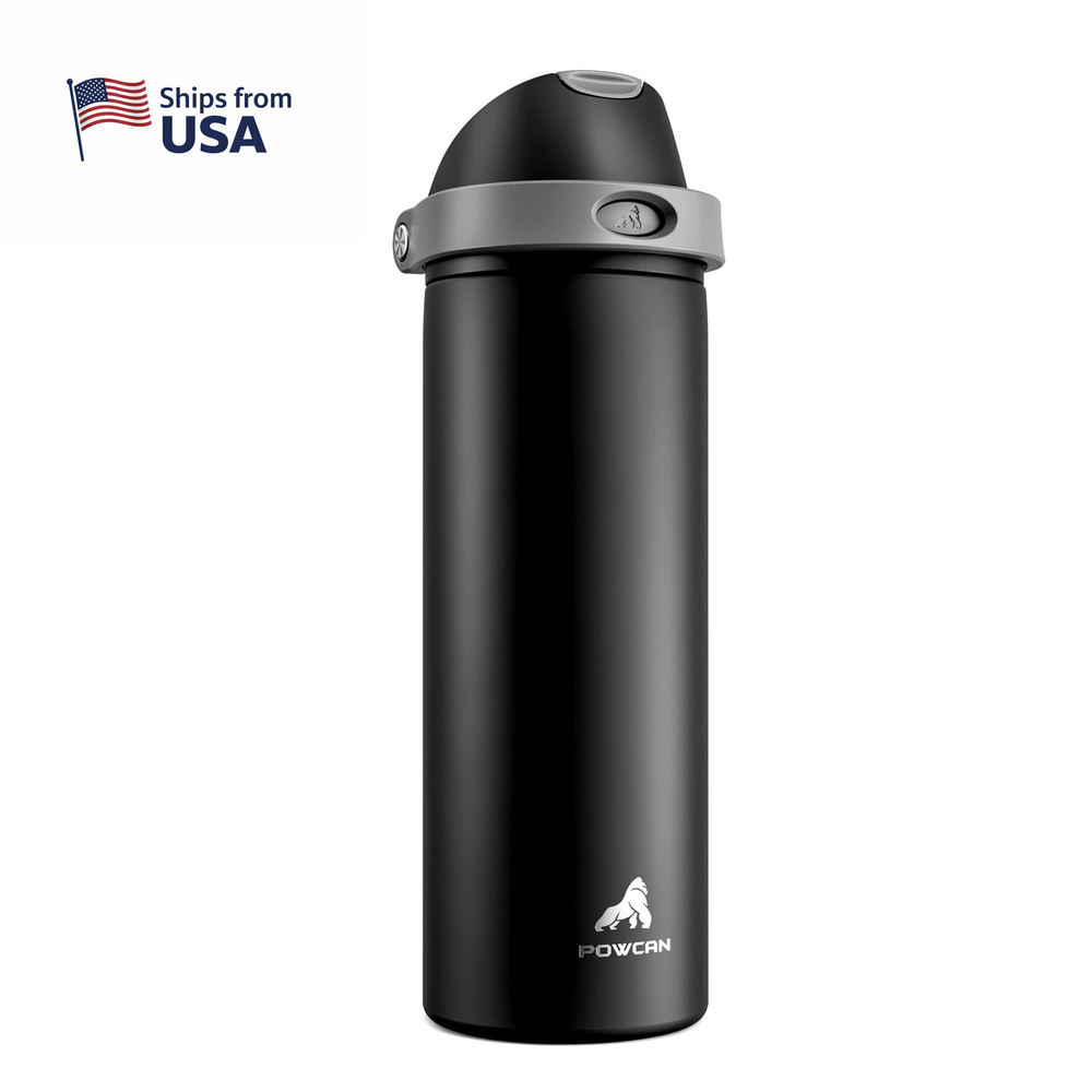 POWCAN 24 oz Insulated Water Bottle for Sports: 24 Ounces, Midnight Black