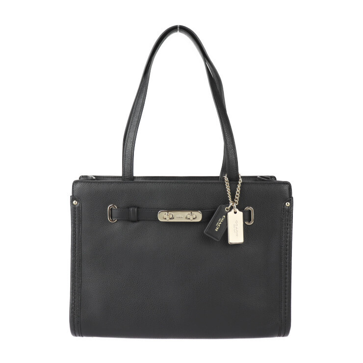 Super  COACH Small Swagger Tote Bag Handbag 34915 Leather Black Gold Metal Fit