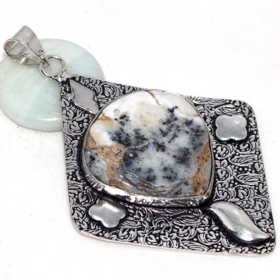 925 Silver Plated-Dendritic Opal Ethnic Pendant Gemstone Jewelry 3
