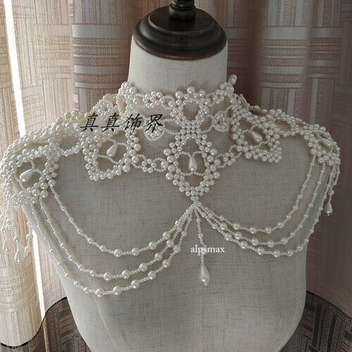 Handmade Pearl Knit Necklace Bridal Fringe Shawl Elegant Body Jewelry for Parties