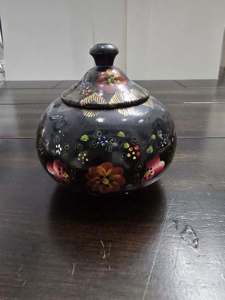 Vintage Wood Hand Painted Trinkic Round Box