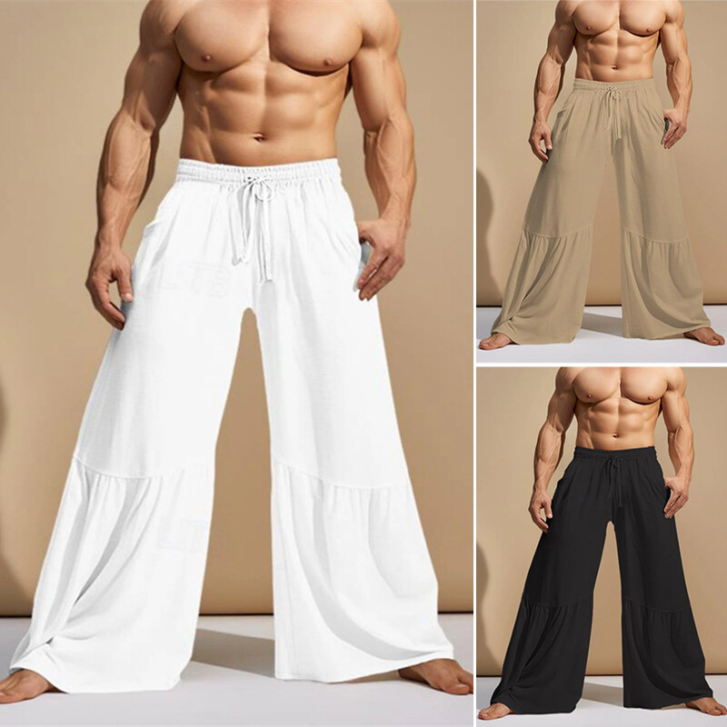 Men's Linen Spring Summer Spliced Elastic Waist Comfy Casual Daily Holiday Pants