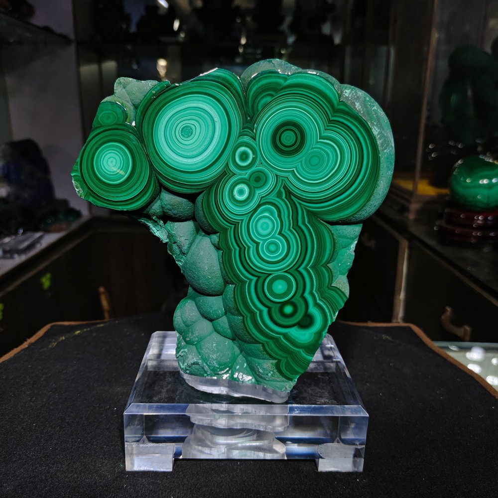 10.12LB Natural Malachite Quartz Mineral Specimen Crystal Reiki Decor + stand