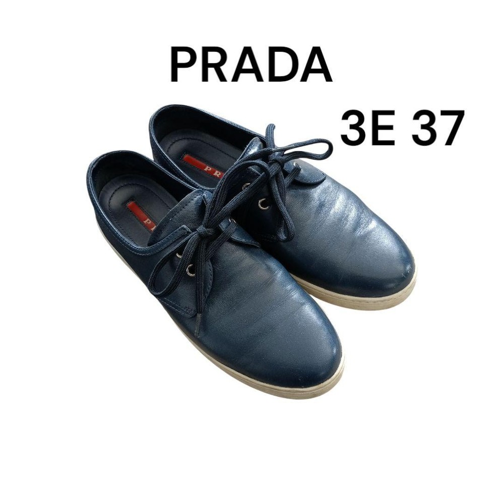 Prada Navy Leather Sneakers Women Size 37 6US 3E Blue Authentic Used