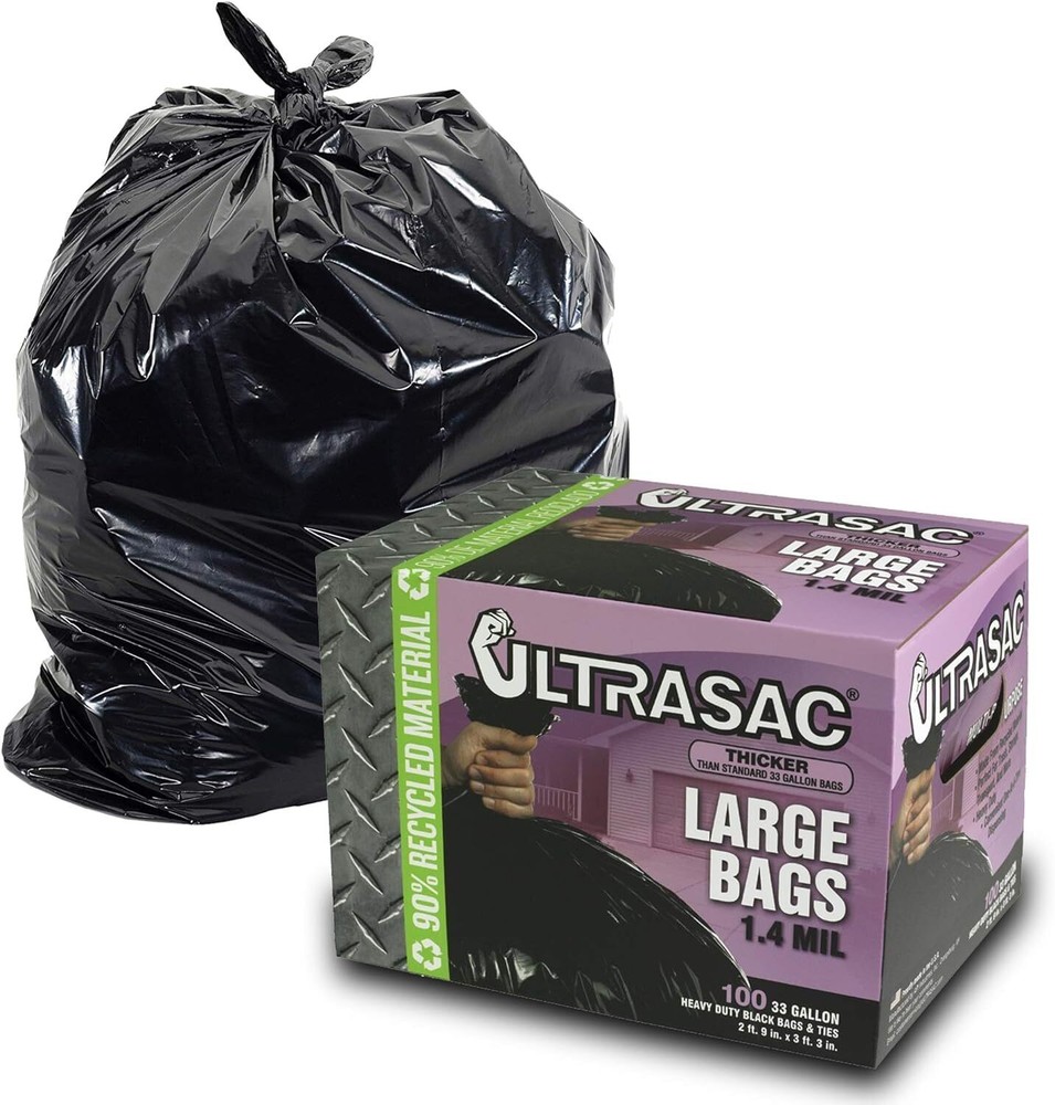 33 Gallon Trash Bags - (Huge 100 Pack/w Ties) - 39