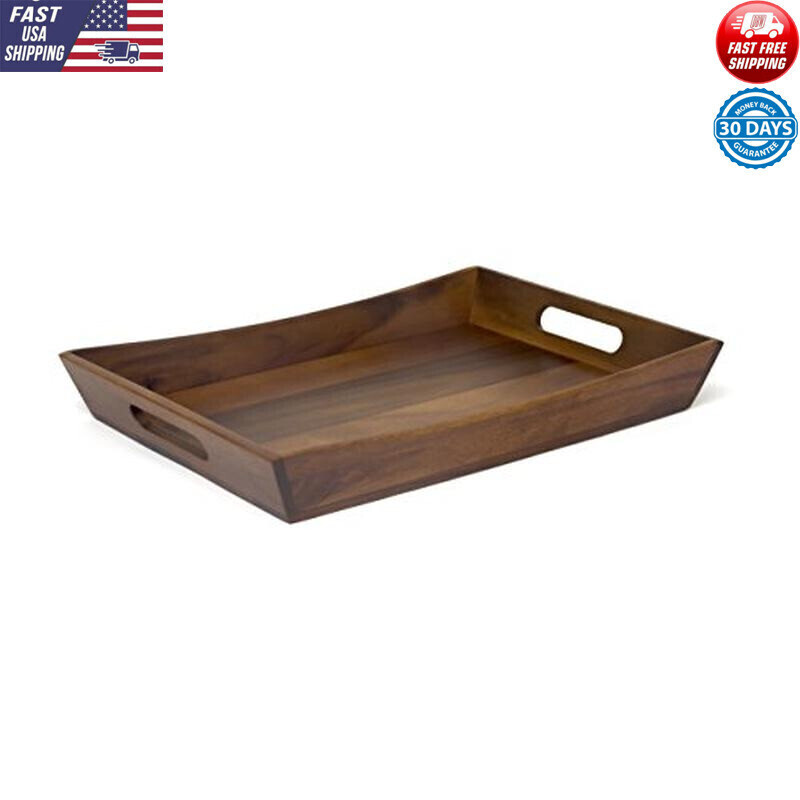 Rectangular Acacia Wood Curved Cheese & Drink Serving Tray 19.88 x 14 Inches