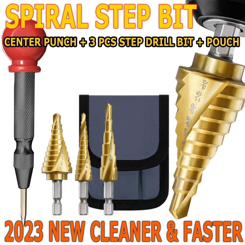 Step Drill Bit Set - Titanium Coated,High Speed Steel Drill Cone Bits 4-Piece