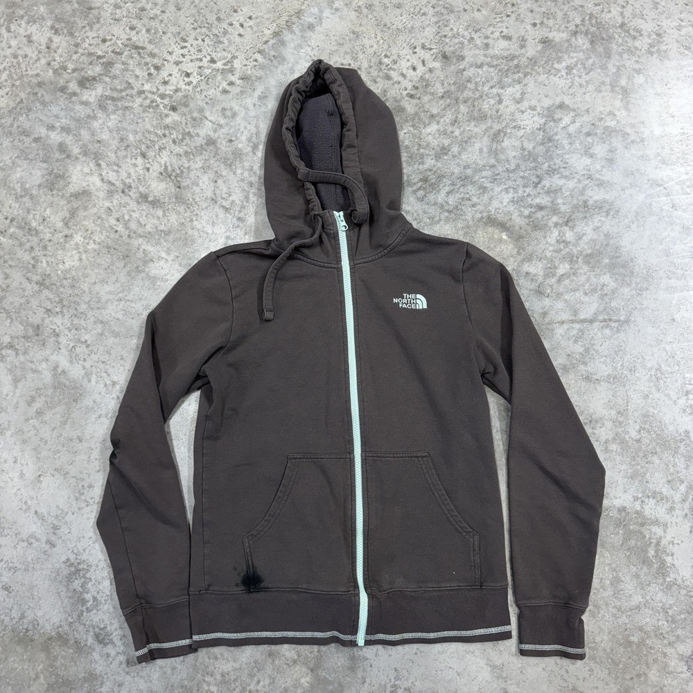 The North Face Hoodie Womens Small Brown Full Zip Fleece Lined Logo Sweatshirt