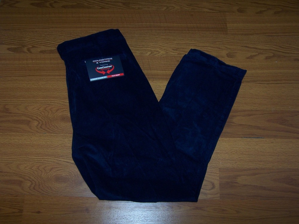 Men's Classic40x32 Classic Fit Flat Front Corduroy Pants Navy