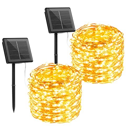 66Ft 200 LED Solar String Lights - 2 Pack Warm White Outdoor Solar Lights