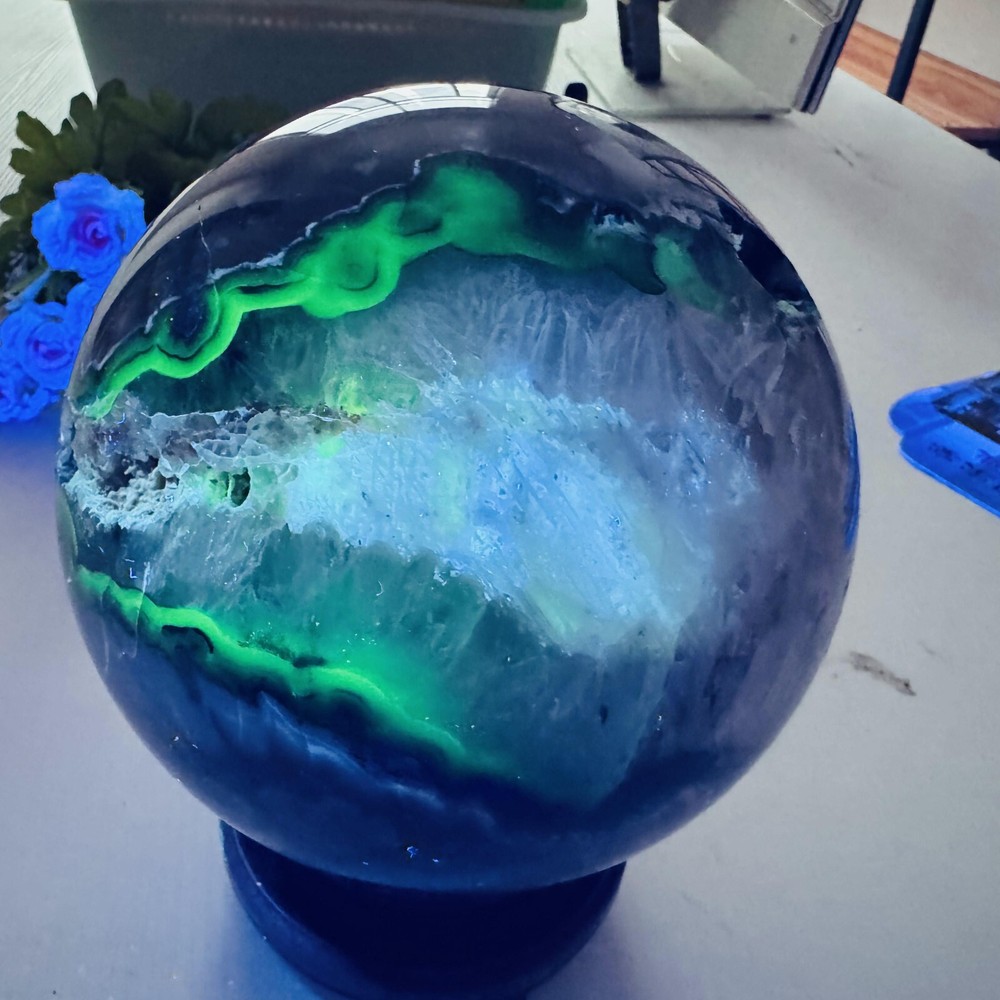 12.14LB RARE Natural blue Volcanic Rock agate Sphere Quartz Crystal Ball Healing