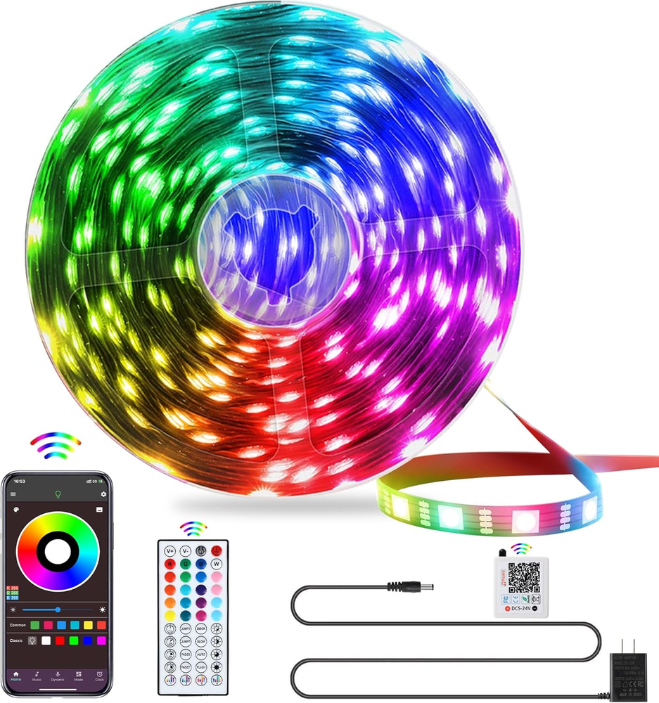 LED Lights for Bedroom, 25FT RGB LED Strip Lights with 44 Keys IR Remote, Smart