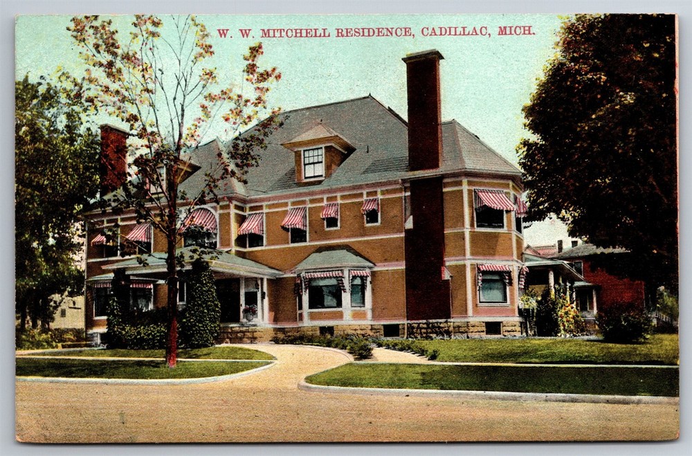 WW Mitchell Residence Cadillac MI C1910's DB Postcard N7