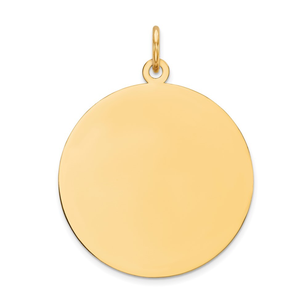 14K Yellow Gold Plain 0.027 Gauge Round Engravable 24mm Disc Charm Pendant 3.9gm