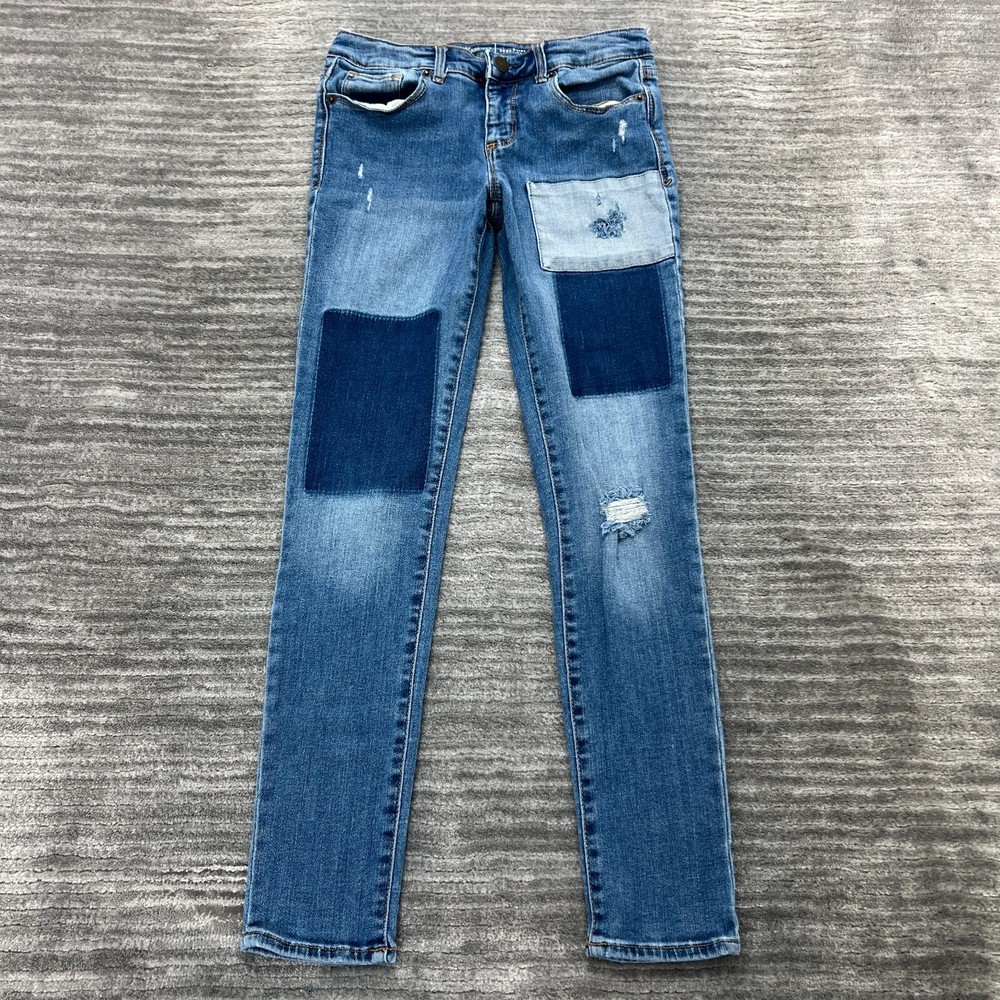 Gap Kids Jeans Size 12 Youth Girls Super Skinny Patch Quilt Stretch Blue Denim