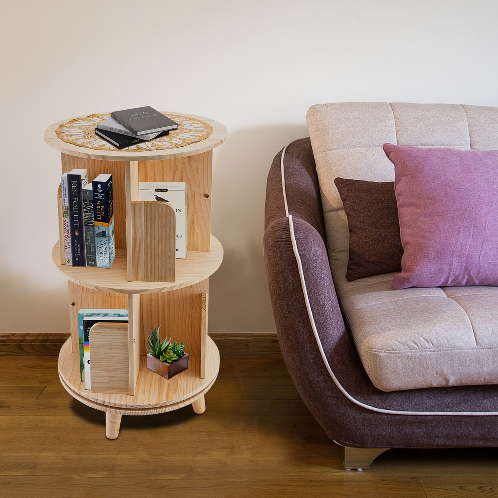 360° Rotatable Wood Bookcase Display Rack for Books and Souvenirs