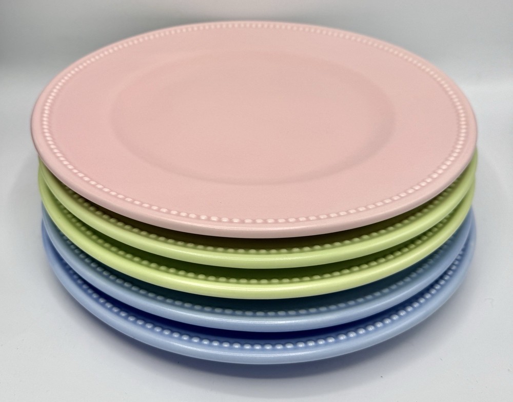 Target Home Easter Dinner 11” Plates Beaded Stoneware (5) 2Blue, 2 Green, 1 Pink