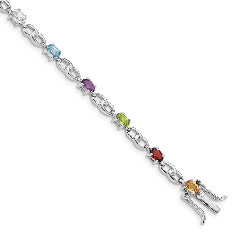 Sterling Silver Gemstone Bracelet with Amethyst Blue Topaz Citrine Peridot Garnet 7.5 Inch