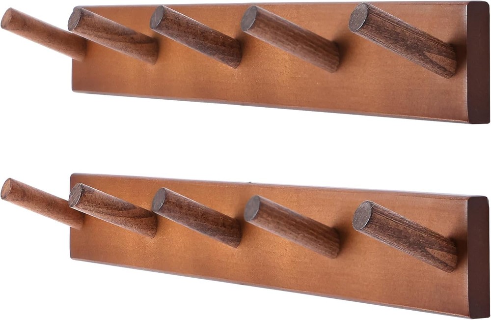 17 Inch Wooden Wall Mounted Clothes Rack with Hooks