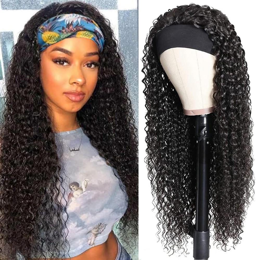Headband Wig Human Hair Deep Wave 20 Inch Human Hair Headband Wig Glueless Cu...
