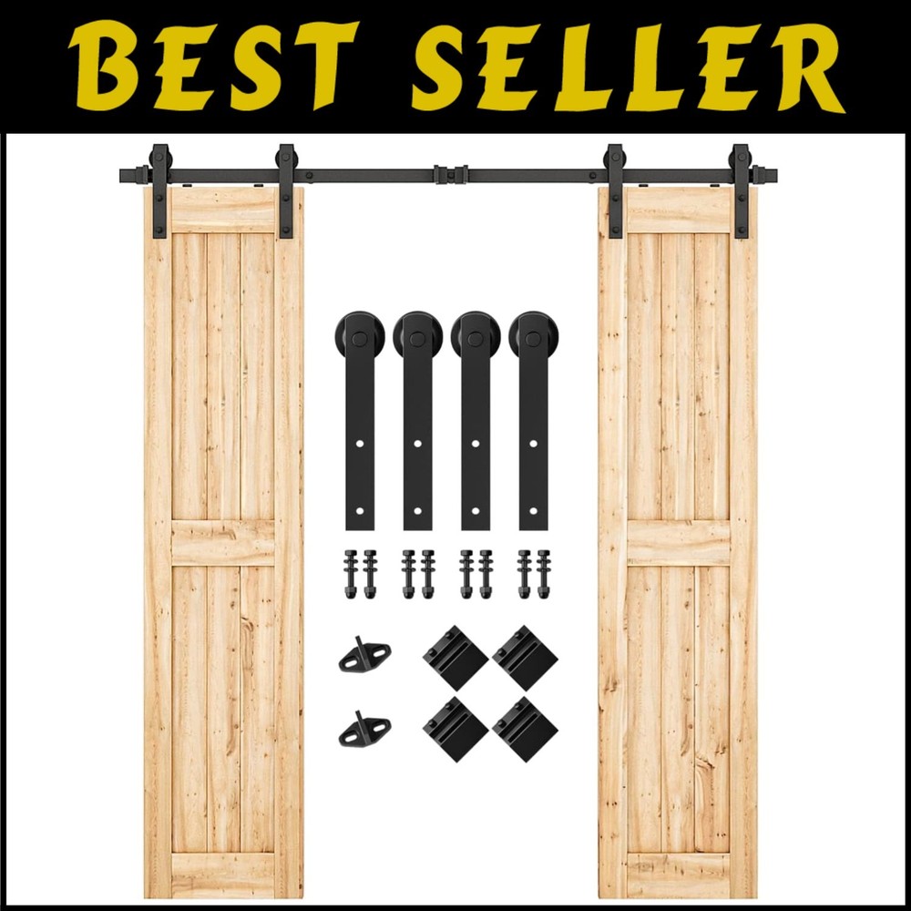 6.6FT Heavy-Duty Barn Door Kit with Smooth Nylon Rollers for Superior Durability