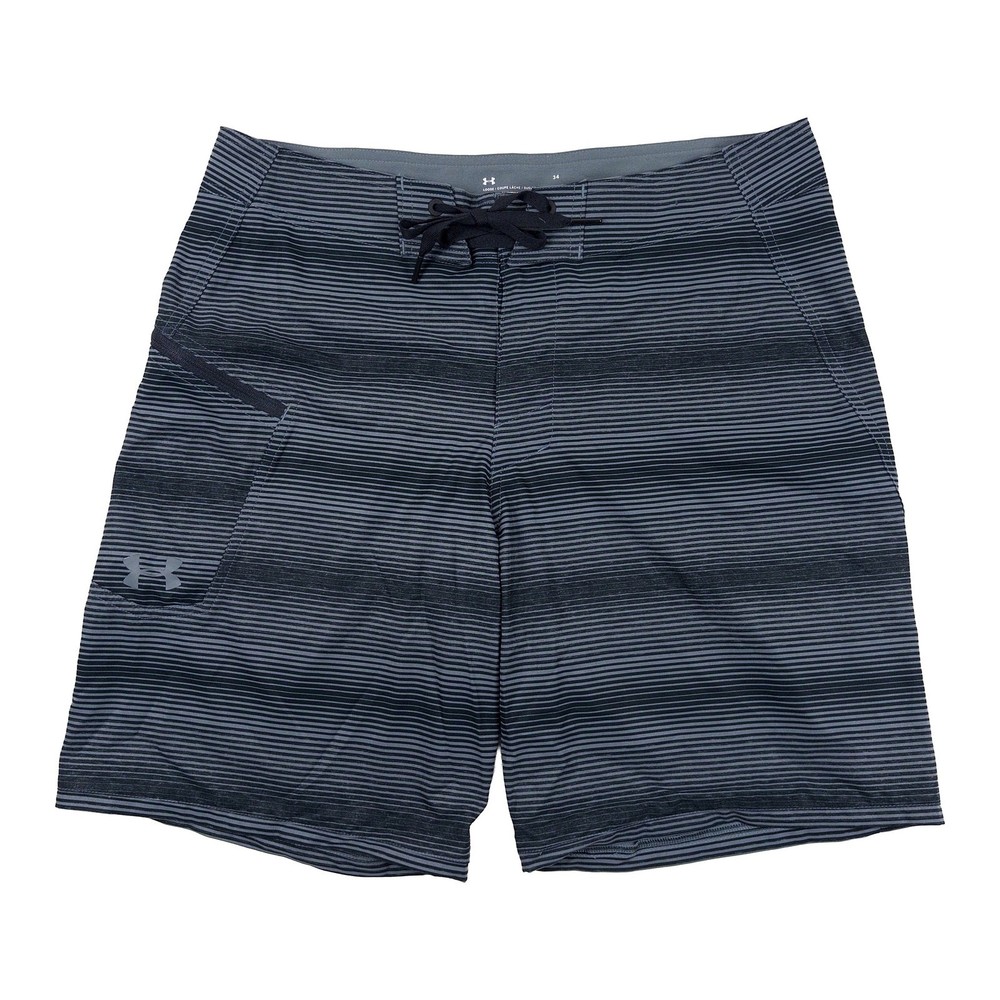 Under Armour Tide Chaser Board Shorts Men 34 Gray Stripe Loose Fit HeatGear Swim