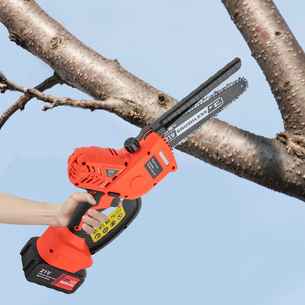 8 inch Mini Chain Saw Handheld Cordless Chainsaw with 2 Batteries & Allen Wrench