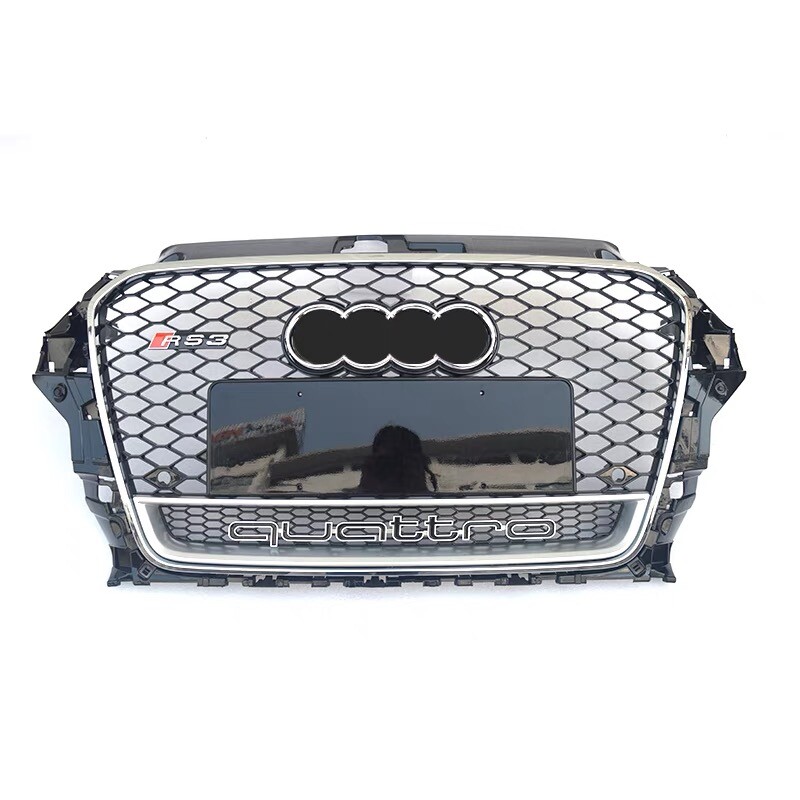 For 2013-2016 Audi A3 S3 RS3 Front Black Grille  Honeycomb Grill Chrome frame