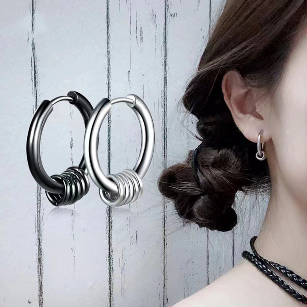 1PC Stainless Steel Hoop Earrings Unisex Hip Hop Clip On Ear Buckle