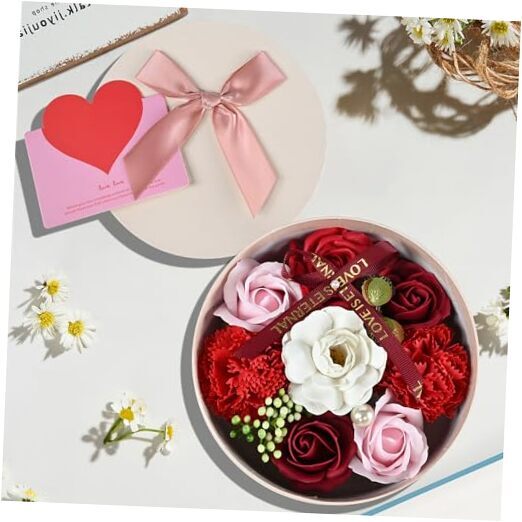 Red Fancy Soaps for Women Gift, Silk Flowers, Flower Soap Set in Red Flower