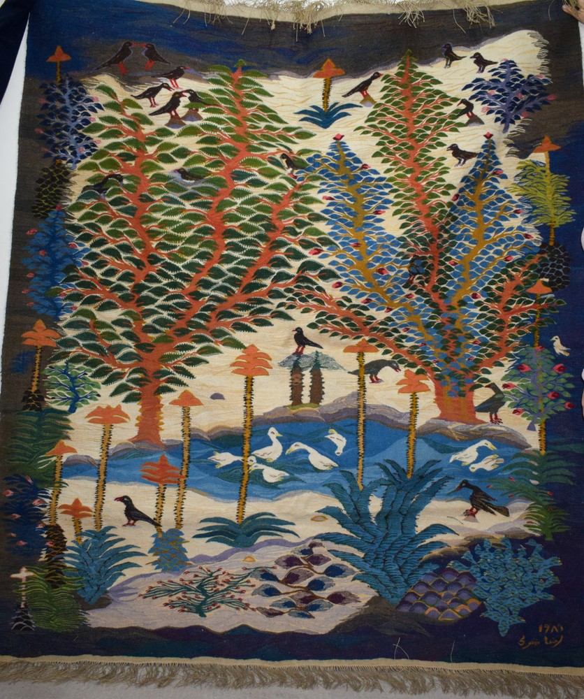 Hand Woven Tapestry-Large 6.5 FT-Egyptian Folk Art Wall Hanging-Kilim Rug Decor