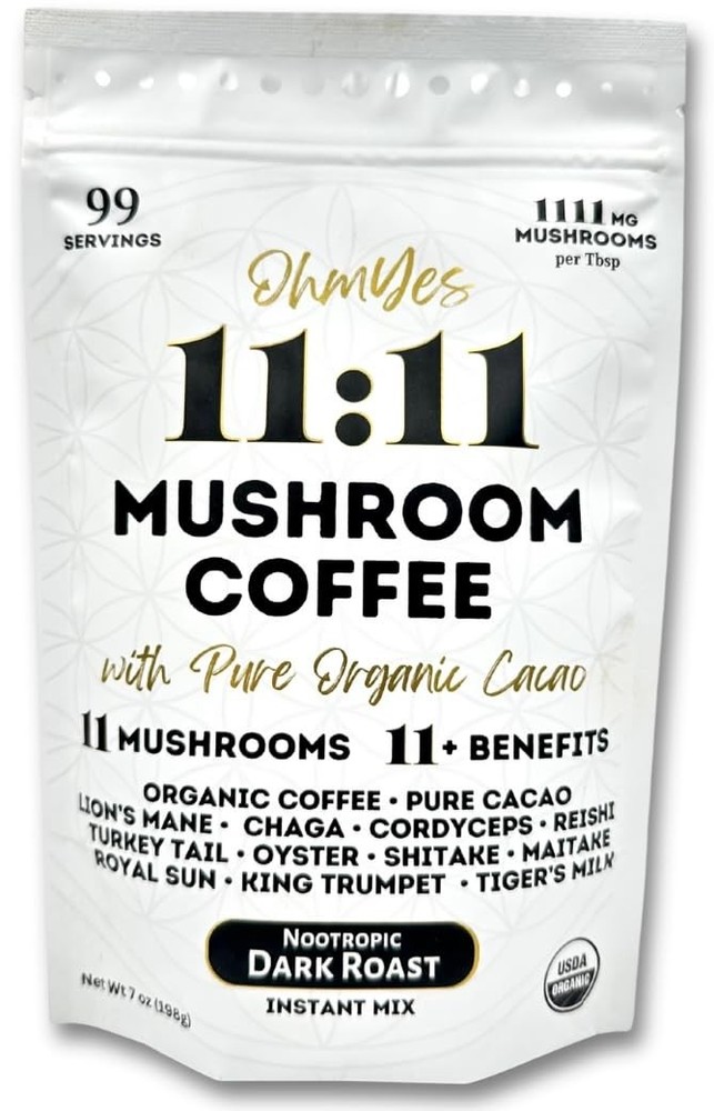 Organic Mushroom Coffee Blend with Cacao & 11 Adaptogens for Energy & Focus