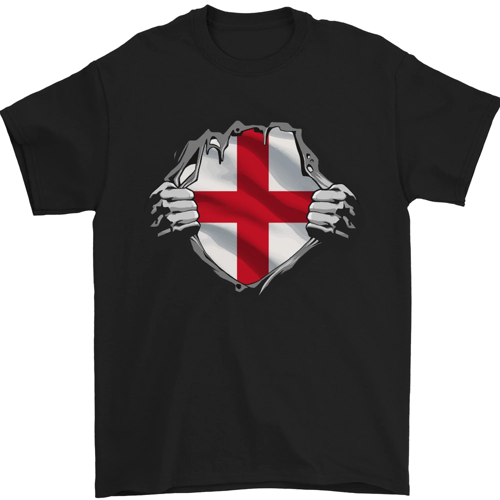 England St Georges Day Flag Gym Ripped Torn Mens T-Shirt 100% Cotton