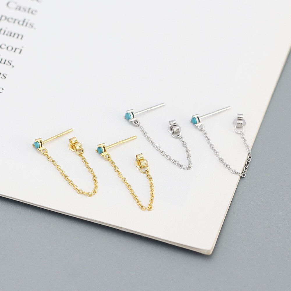 Women Girl A Pair 925 Sterling Silver CZ Dangle Tassel Stud Earrings Gift PE21