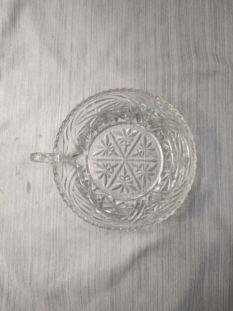 Vintage Anchor Hocking Stars and Bars 6 Inch Clear Glass Serving Bowl with Handle