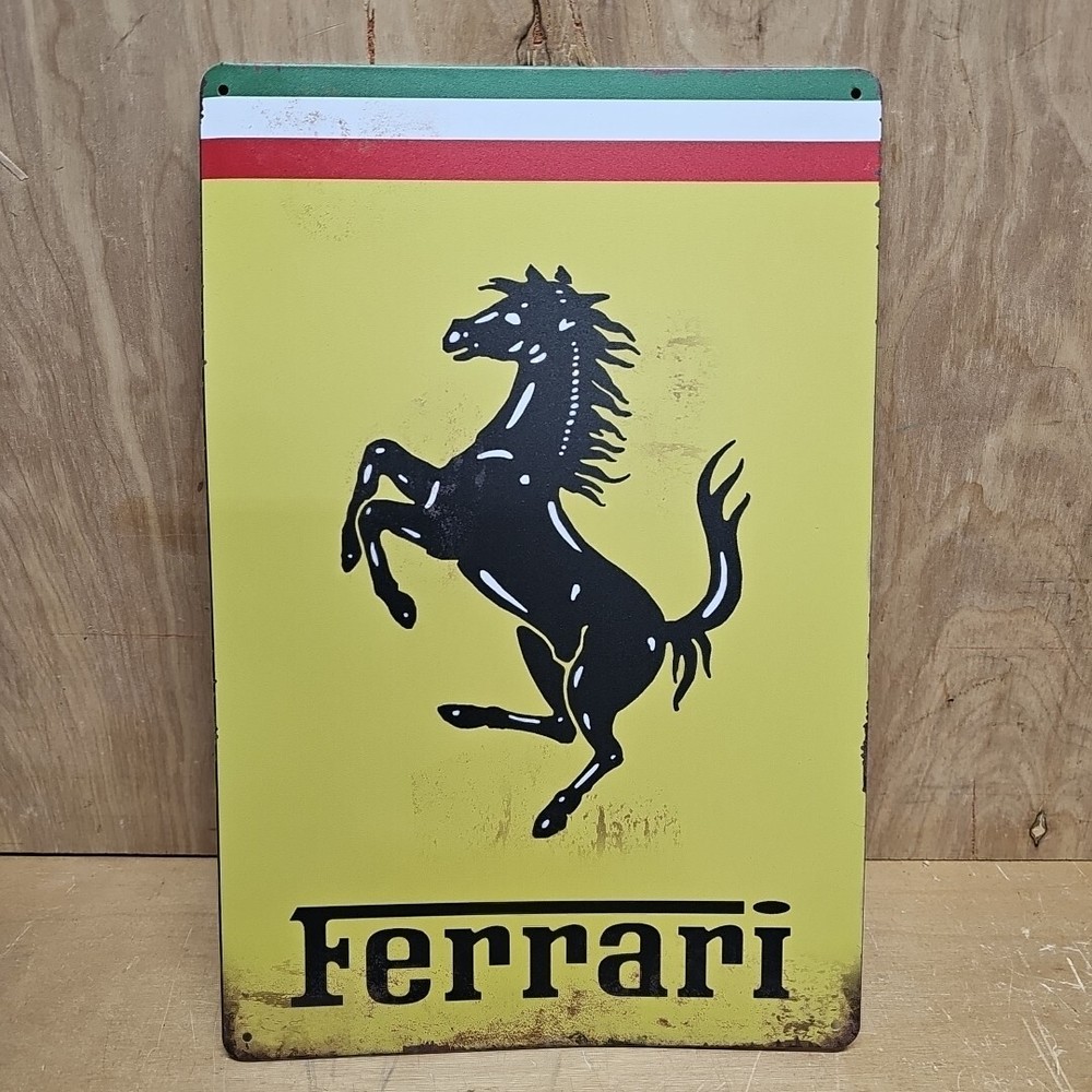 Vintage Ferrari Racing Metal Tin Sign Rustic Auto Decor