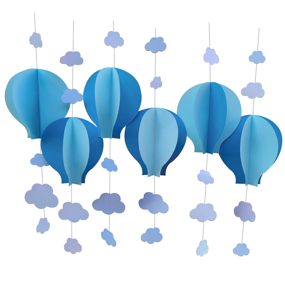 Mybbshower Blue 3D Clouds Hot Air Balloons Garland Birthday Party Home Nurser...