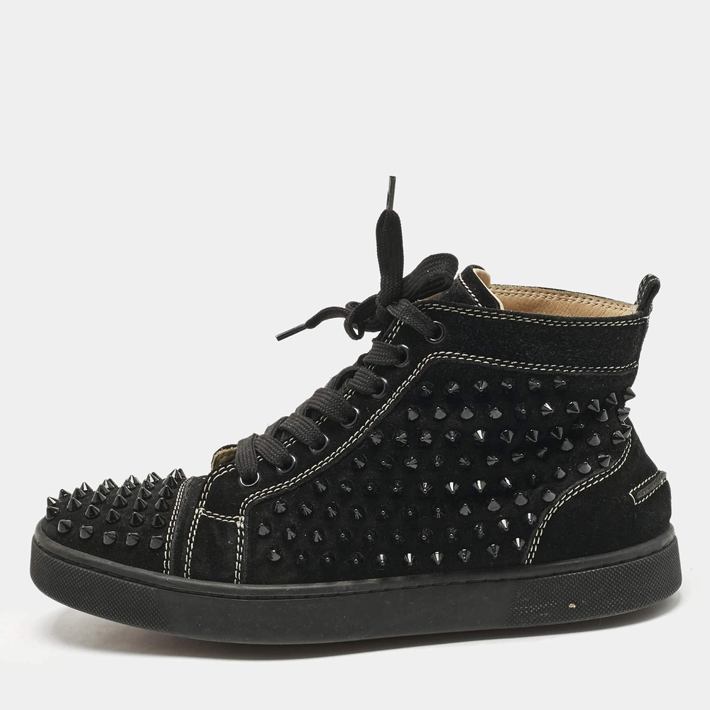 Christian Louboutin Lou Spikes Size 39.5 Black Suede Lace Up Sneakers