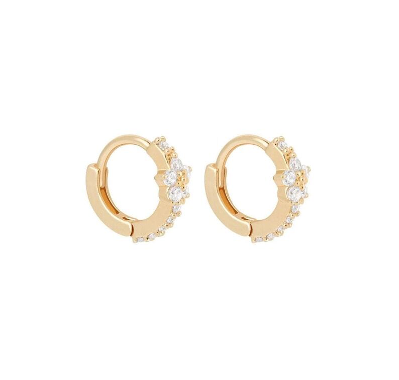 14k Yellow Gold Moissanite Flower Huggie Hoop Earrings for Cartilage Helix