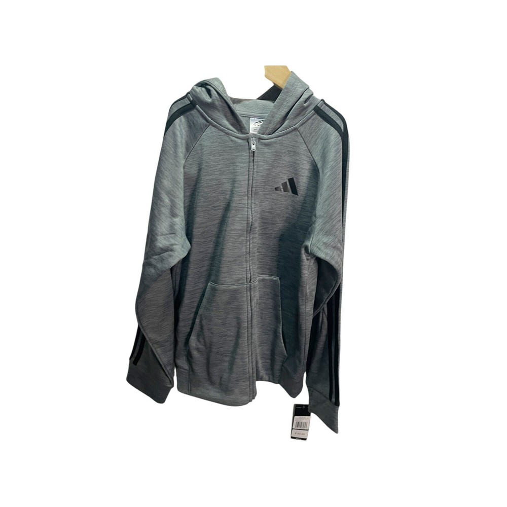Adidas Boys Size M Hoodie Sweatshirt Jacket Gray Full Zip  NEW
