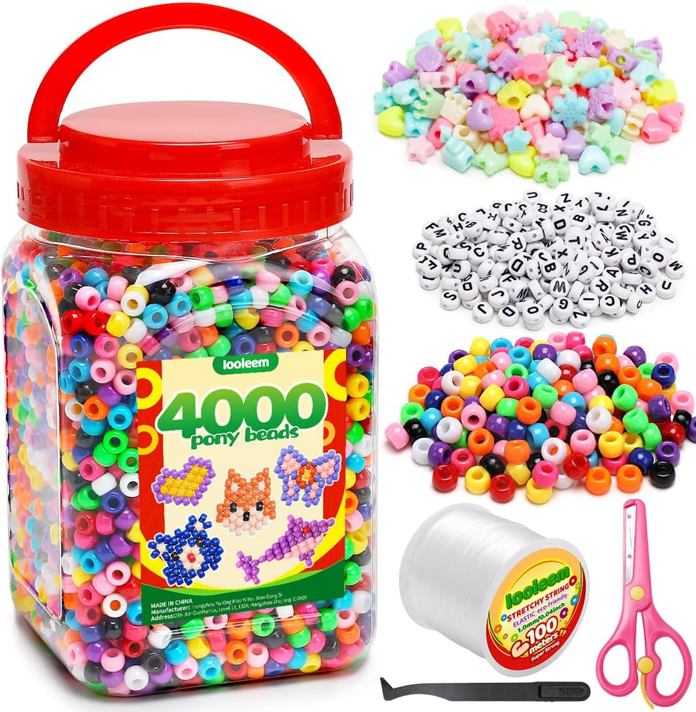 Multi-Colored Bulk Pony Beads - 4000Pc Kit for Friendship Bracelets & Jewelry Ma