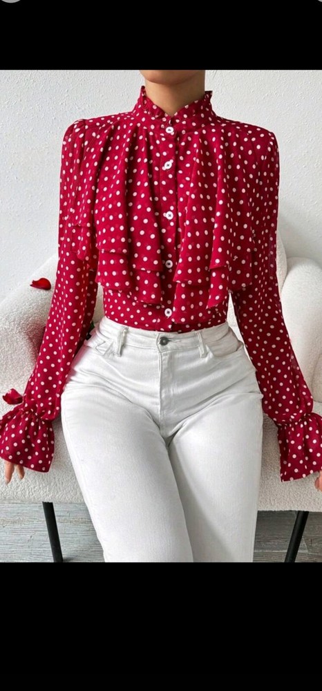 SHEIN Privé Valentine's Day & New Year'S Elegant Red Polka Dot Perspective Lace-image