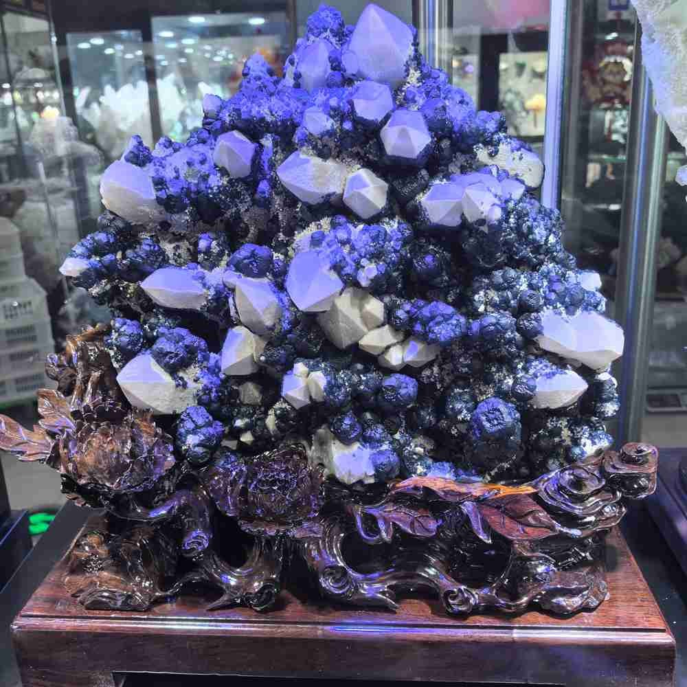 61LB Natural Blue Fluorite Quartz Large Crystal Cluster point Mineral Specimen