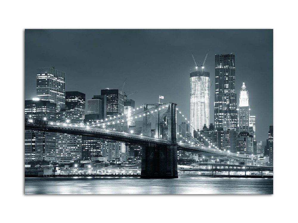 Brooklyn Bridge Poster Gray Cityscape Canvas Wall Art NYC Skyline Picture Wal...