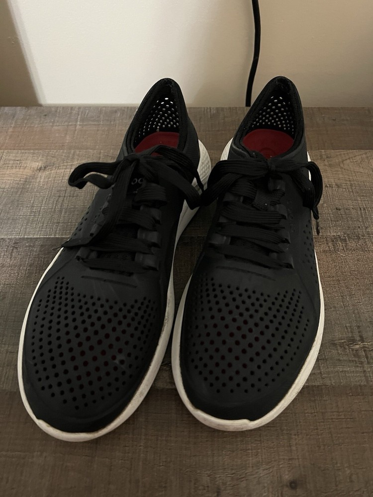 Crocs Women's Literide Pacer Lace-Up Black Sneakers sz 9W Style 205234